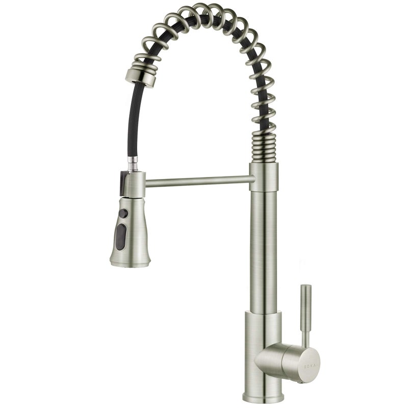 SOKA Single Handle Kitchen Pull Down Faucet with Sparyer Fit for 1 & 3 Hole with Three Working Modes Stream, Spray & Pause Brushed Nickel (SK5001NY) - Image 1